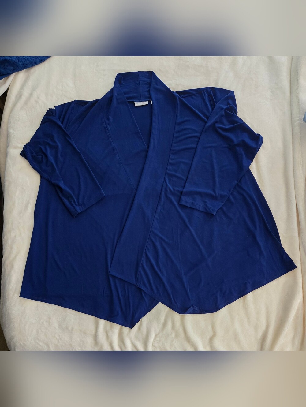 Susan Graver Blue Draped Open Front Cardigan